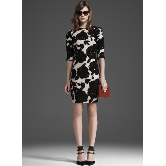 Reiss Lavine Floral Wool Blend Bodycon Dress Black Cream Gold Women's Size 10 - Picture 1 of 15